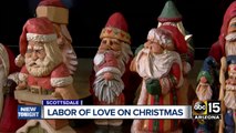 Husband makes hand-carved Santas for wife every year