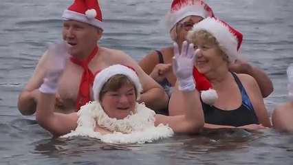 شنا در هوای سرد برلین به مناسبت کریسمس