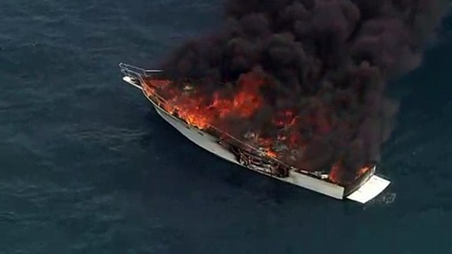 Dramatic footage shows family yacht engulfed in flames