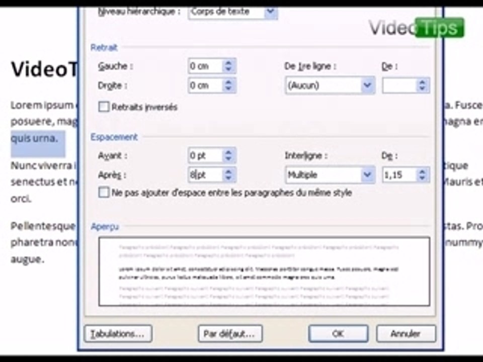 Espacement Fin entre les paragraphe sous Word