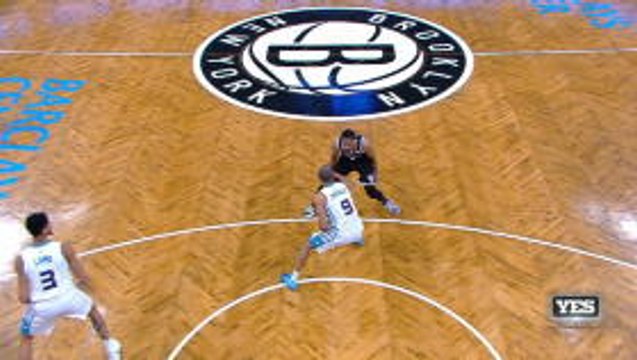 Spencer Dinwiddie shows off the handle then hits the step back jumper