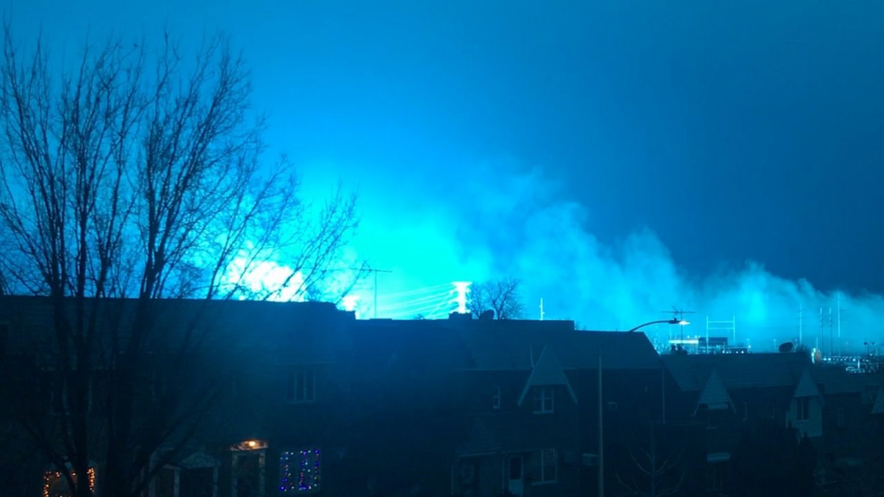 New York Skyline Turns Blue After Transformer Explosion