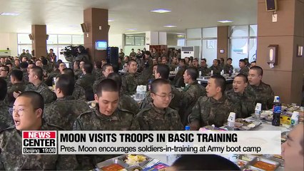 President Moon visits front line guard post and army boot camp to encourage soldiers