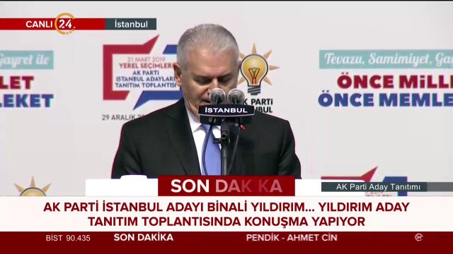 AK Parti İstanbul Büyükşehir Belediye Başkan Adayı Binali Yıldırım