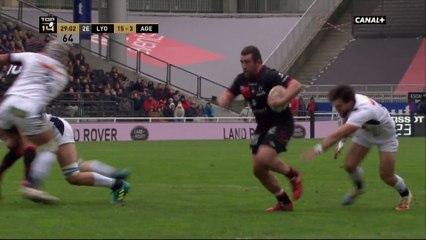 TOP14 - 13ème journée : Lyon / Agen : Essai d'Ivaldi pour Lyon après une passe magnifique de Wisniewski