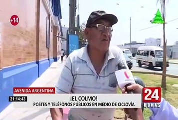 Ciclovías obstruidas por postes y teléfonos públicos