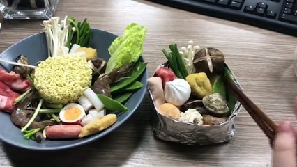 Cooking office.Candles cook hot pot colleagues crazy praise
