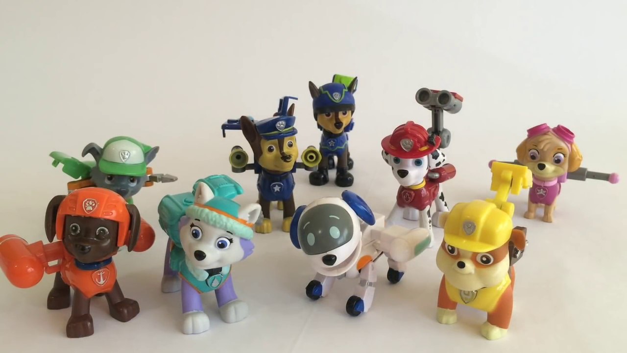 9 Paw Patrol Action Pack Pups Chase Marshall Rubble Rocky Zuma Skye Everest RoboDog Unboxing Demo