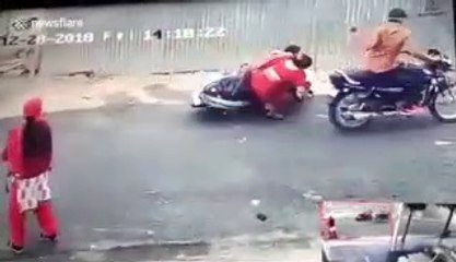 Woman has nasty fall from scooter when thief snatches her necklace