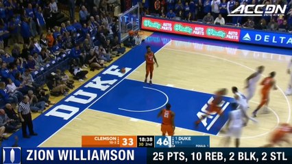 Duke's Zion Williamson Goes Off Against Clemson