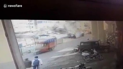 Lucky escape as giant crane collapses at Indian construction site