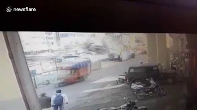 Lucky escape as giant crane collapses at Indian construction site