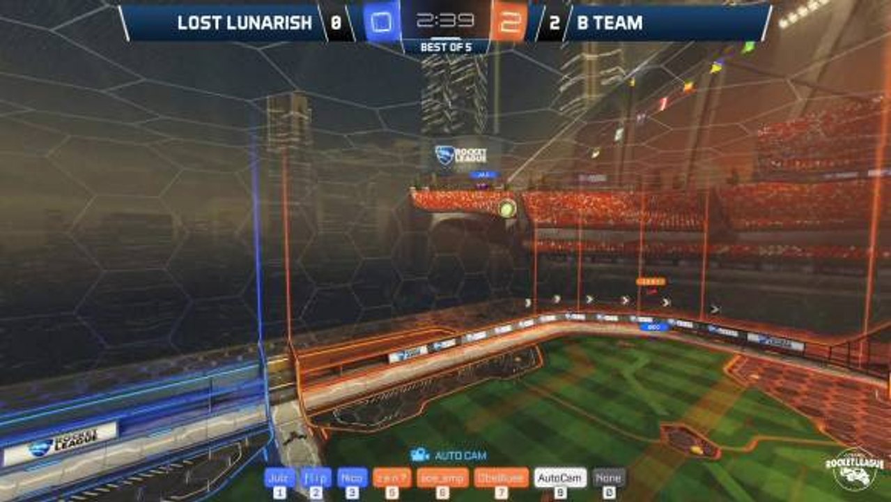 Julz swings down off the ceiling to smash a ball Nico perfectly teed up