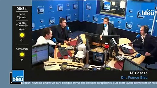 Jean-Emmanuel Casalta, directeur du réseau France Bleu, et Germain Dagognet, directeur de la régionalisation à France Télévisions, lancent la première matinale filmée de France Bleu Occitanie