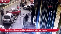 Motosiklet sürücüsünün ağır yaralandığı kaza kamerada