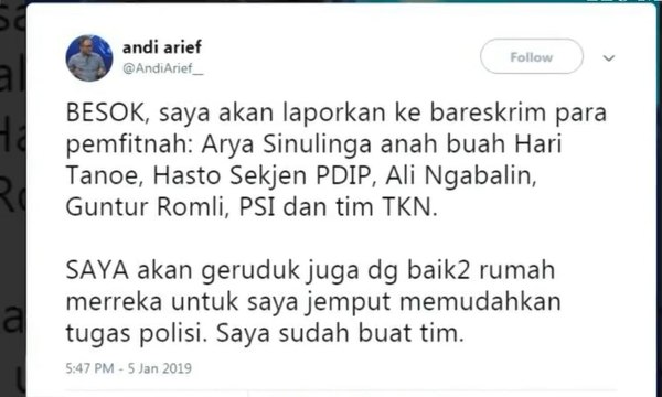 Andi Arief Laporkan Orang yang Menyebut Dirinya Penyebar Hoaks