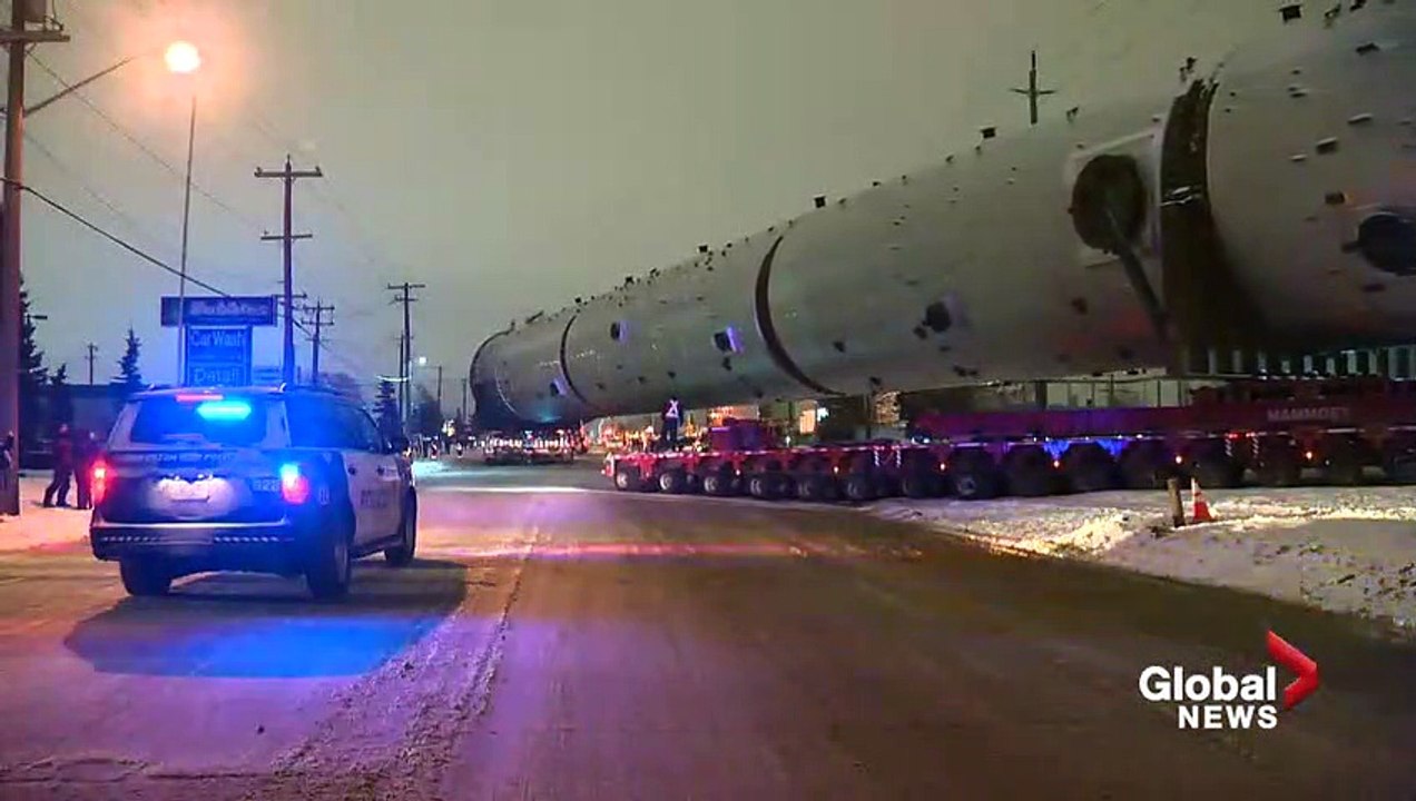 Tower as tall as CFL football field begins complex move out of Edmonton