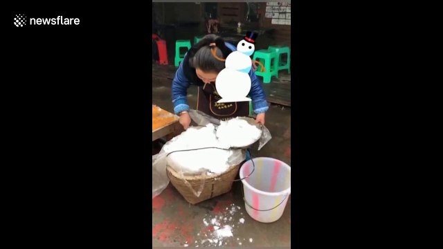 Enterprising Chinese villagers sell ready-made snowmen after rare snowfall