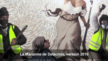 "La liberté" et des "gilets jaunes" sur une fresque à Paris