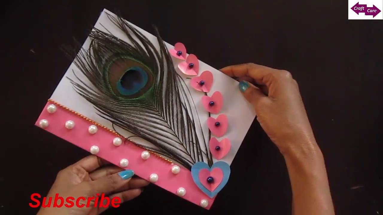 Peacock feather card for dear friends * Peacock wings craft cards for greetings * how to make peacock wings gift card