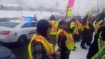 Pro-pipeline supporters protest Trudeau in Kamloops, British Columbia