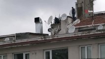 Taksim'de Çatıda Tedbirsiz Anten Tamiri Yürekleri Ağza Getirdi