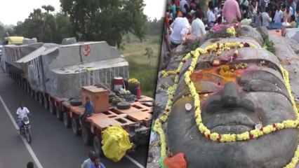 செல்லும் வழியில் டயர்கள் வெடிப்பு... பாதியில்  நின்ற பெருமாள் சிலை- வீடியோ