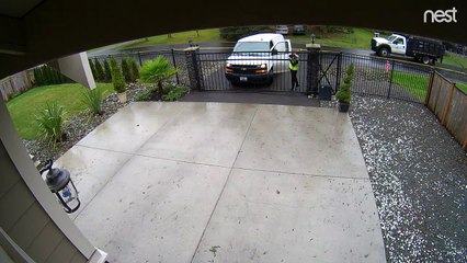 Delivery Driver Hucks Package Over Gate