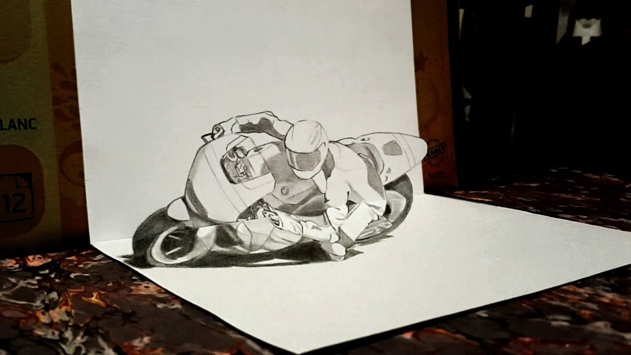 Drawing illusion 3D Anamorphique - Moto