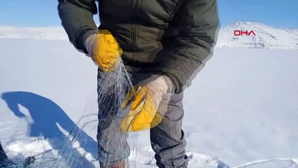 Donan gölde, Eskimo usulü balık avlıyorlar