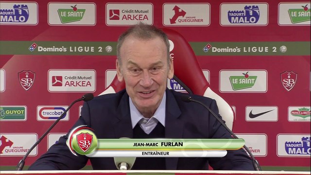 Réaction de Jean-Marc Furlan et Rui Almeida après Stade Brestois 29 - ESTAC Troyes
