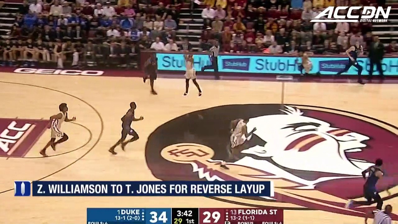 Duke's Zion Williamson Throws Perfect Pass And Tre Jones Hits Reverse Layup