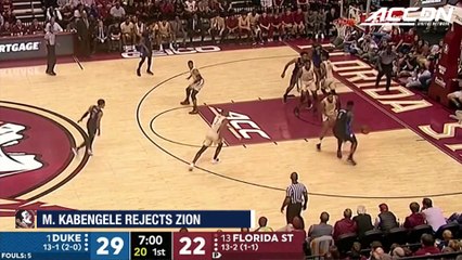 Florida State's Mfiondu Kabengele Rejects Zion Duke's Williamson