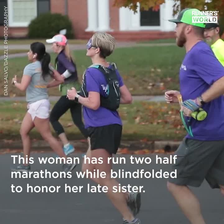 This Woman Has Run Two Half Marathons Blindfolded to Honor Her Late Sister