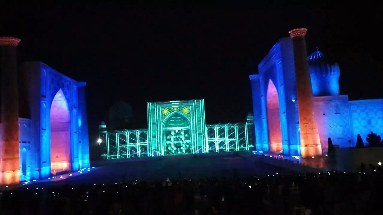 Uzbekistan, Samarkand, Registan Ensemble. Night Spectacular Sound, Light 3D Show (full movie)
