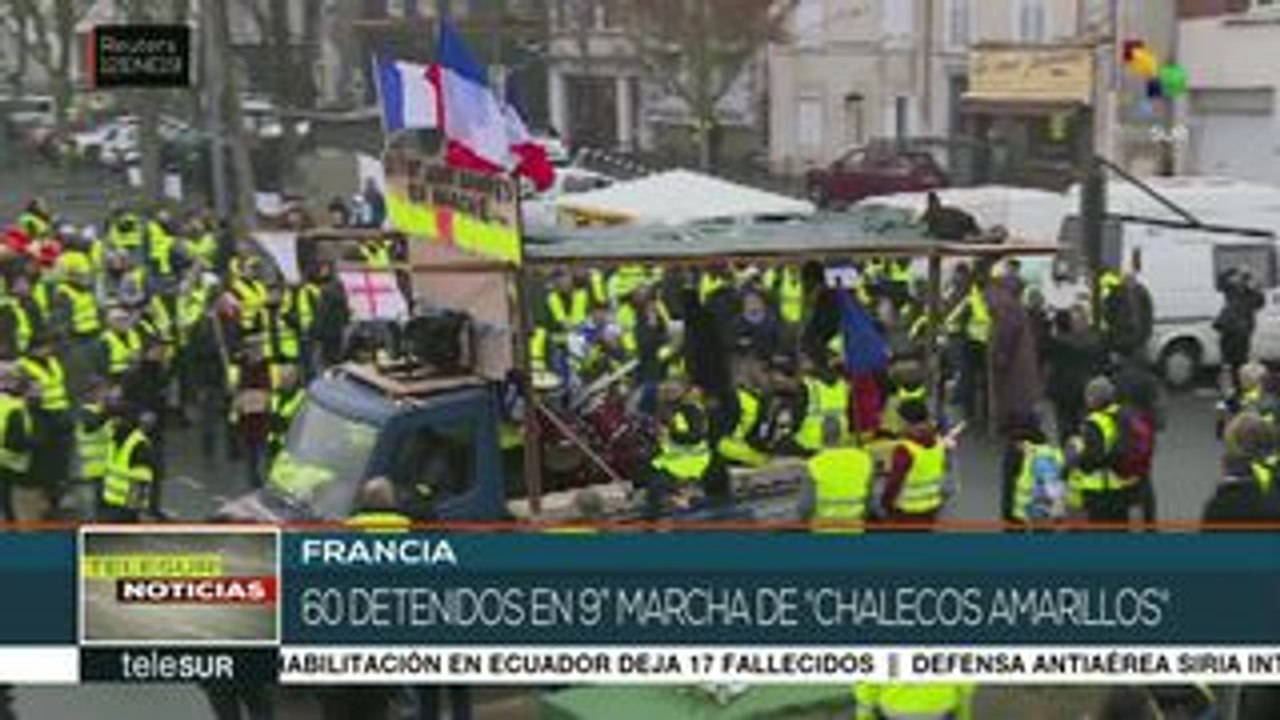 Francia: 60 detenidos en 9a. jornada de marcha de Chalecos Amarillos