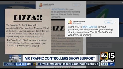 Canadian air traffic controllers buy pizza for American air traffic controllers