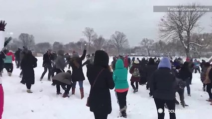 Snowball fight breaks out at the National Mall