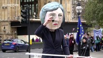 Theresa May effigy sails boat into iceberg on day of Brexit vote
