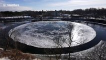 Stunning timelapse shows ice disk rotating in Westbrook, Maine