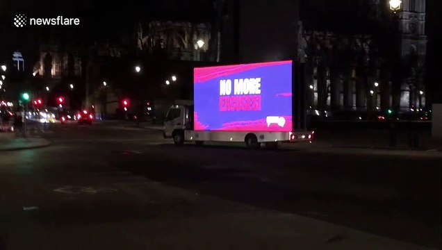 Van drives around Parliament Square with light-up sign demanding Brexit