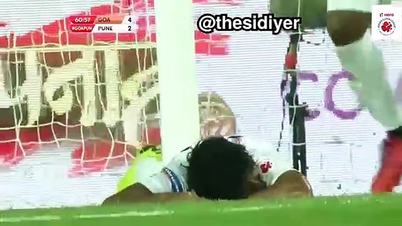 Unfortunate clearance during Indian league match between Goa and Pune!