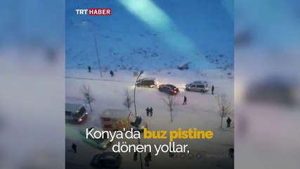 Konya'da yollar buz pistine döndü birçok araç kaza yaptı