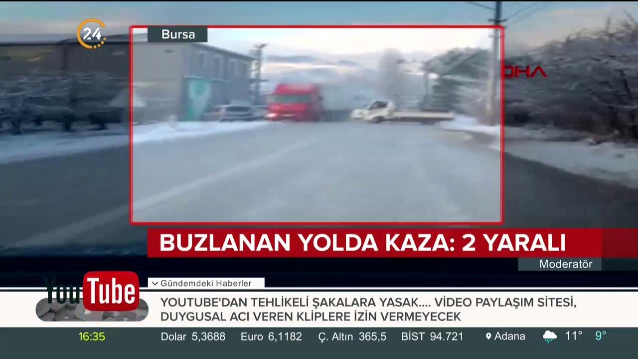 Buzlanan yolda kaza