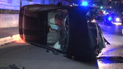 Kağıthane'de Takla Atan Otomobilden Burnu Bile Kanamadan Çıktı
