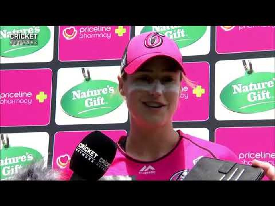 Sydney Sixers captain Ellyse Perry speaks after they won their WBBL clash with the Brisbane Heat