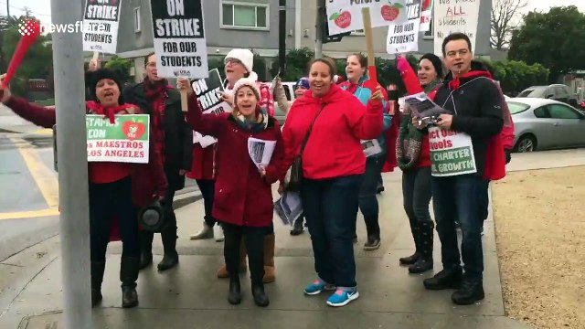 We're not going to take it! LA teachers' strike continues into third day