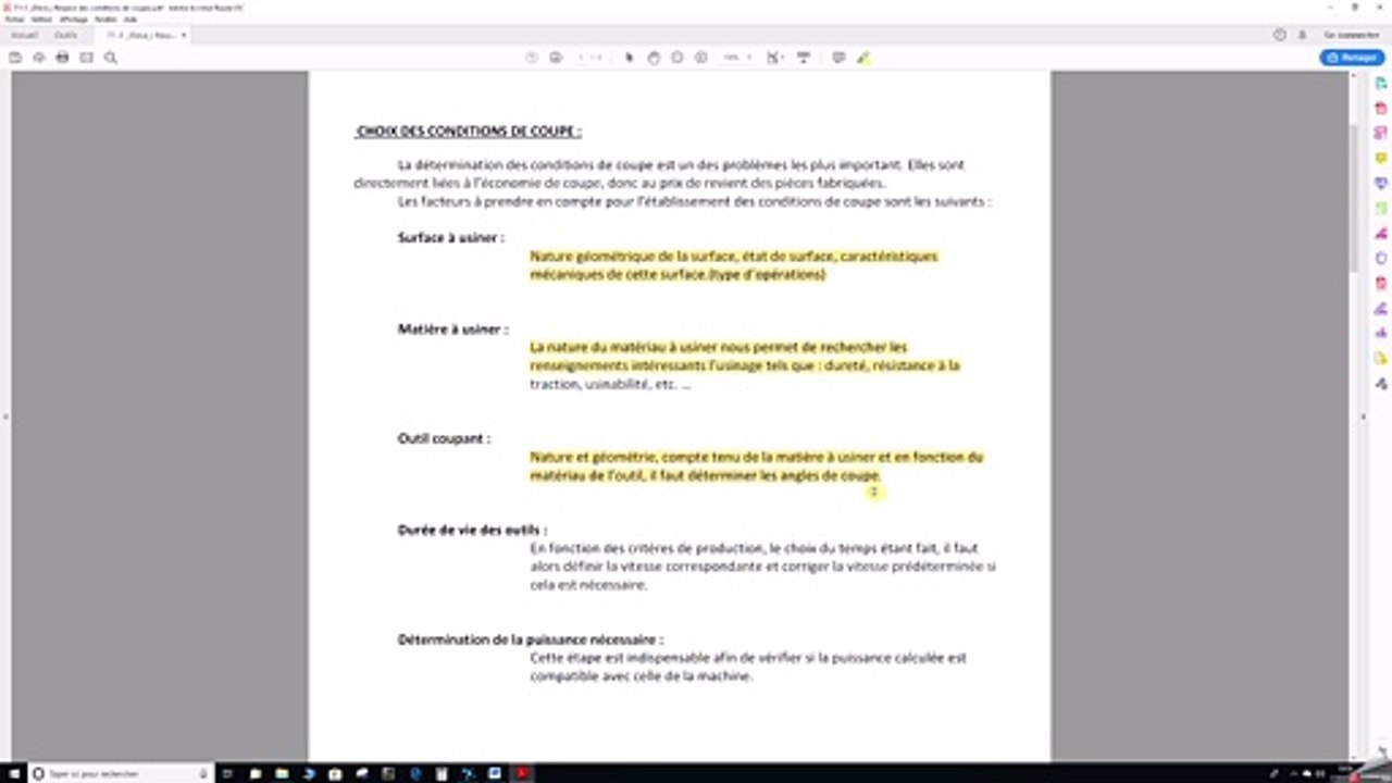 Respect des conditions de coupes en usinage cours partie 1