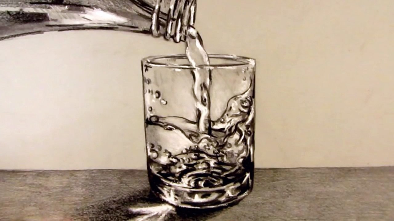 Comment dessiner un verre d'eau avec de l'eau qui s'y déverse  ||  How to Draw a Glass of Water with water pouring into it Narrated