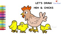 Hen and Chicks Colouring and Drawing for kids  | Hen drawing for children | Art Breeze # 5 | Learn Drawing and Colouring for kids | Viral Rocket